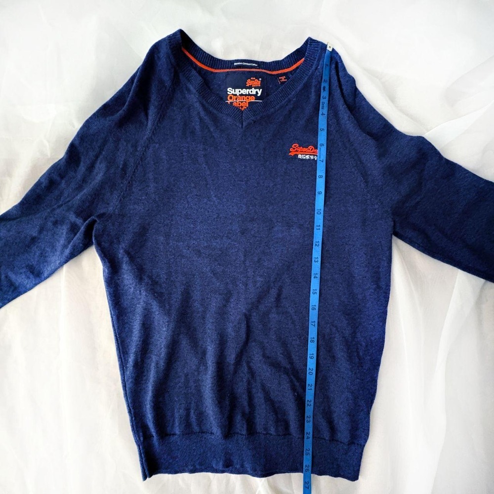 Superdry Orange Label Mens M Navy Marl V-Neck Sweater Combed Cotton - Picture 5 of 6